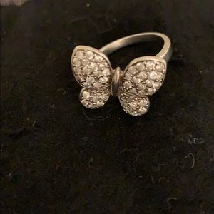 Silver butterfly ring with rhinestones. Size 7.